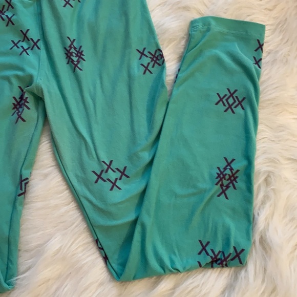 Teal with purple exes Lula row leggings one size - Picture 3 of 5